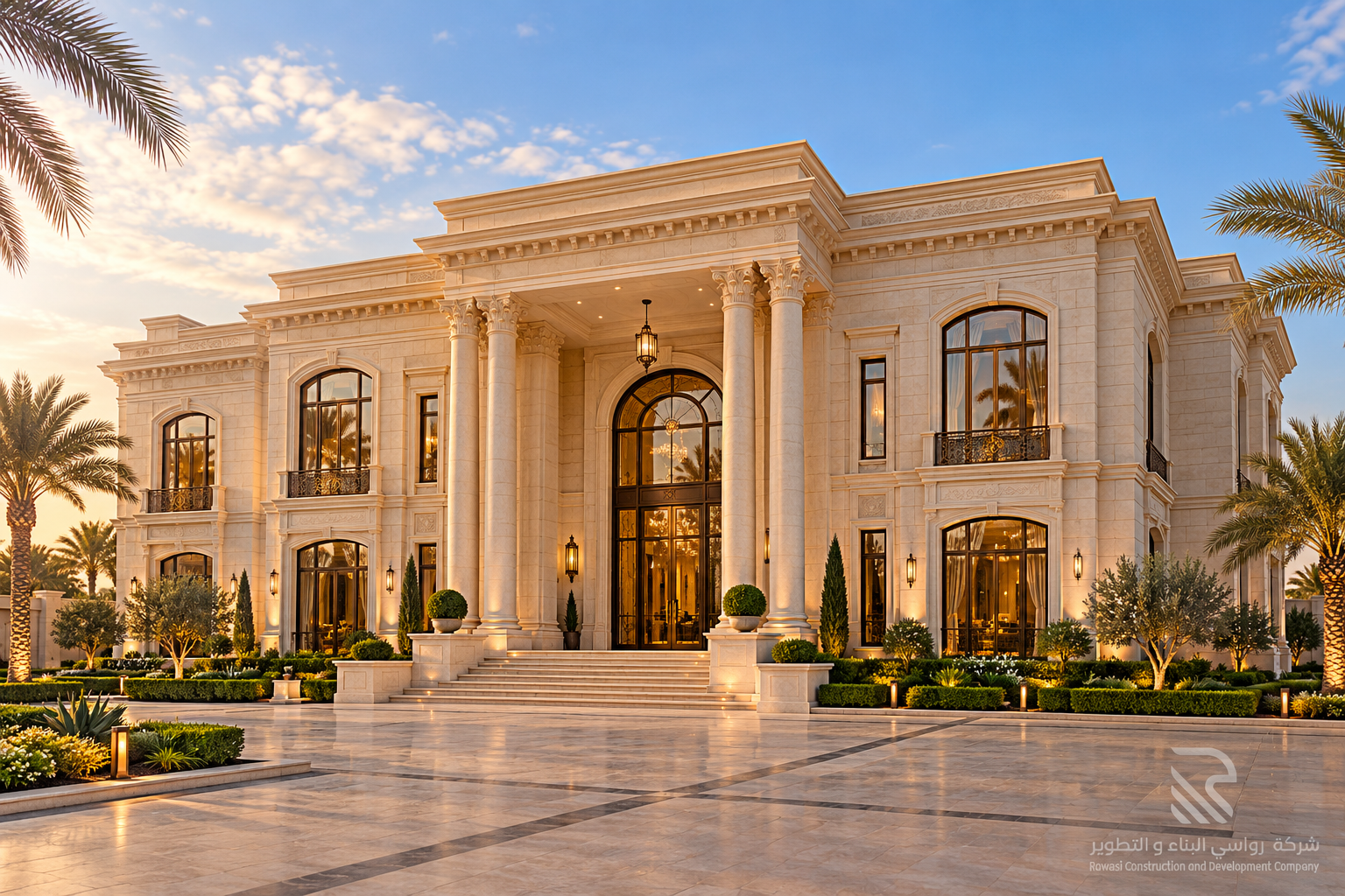 golden hour neoclassical palace in saudi arabia