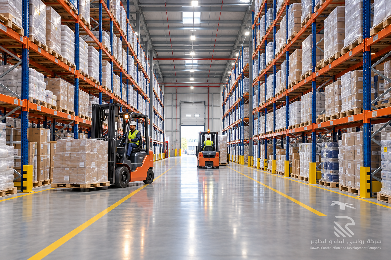 modern saudi warehouse logistics aisle
