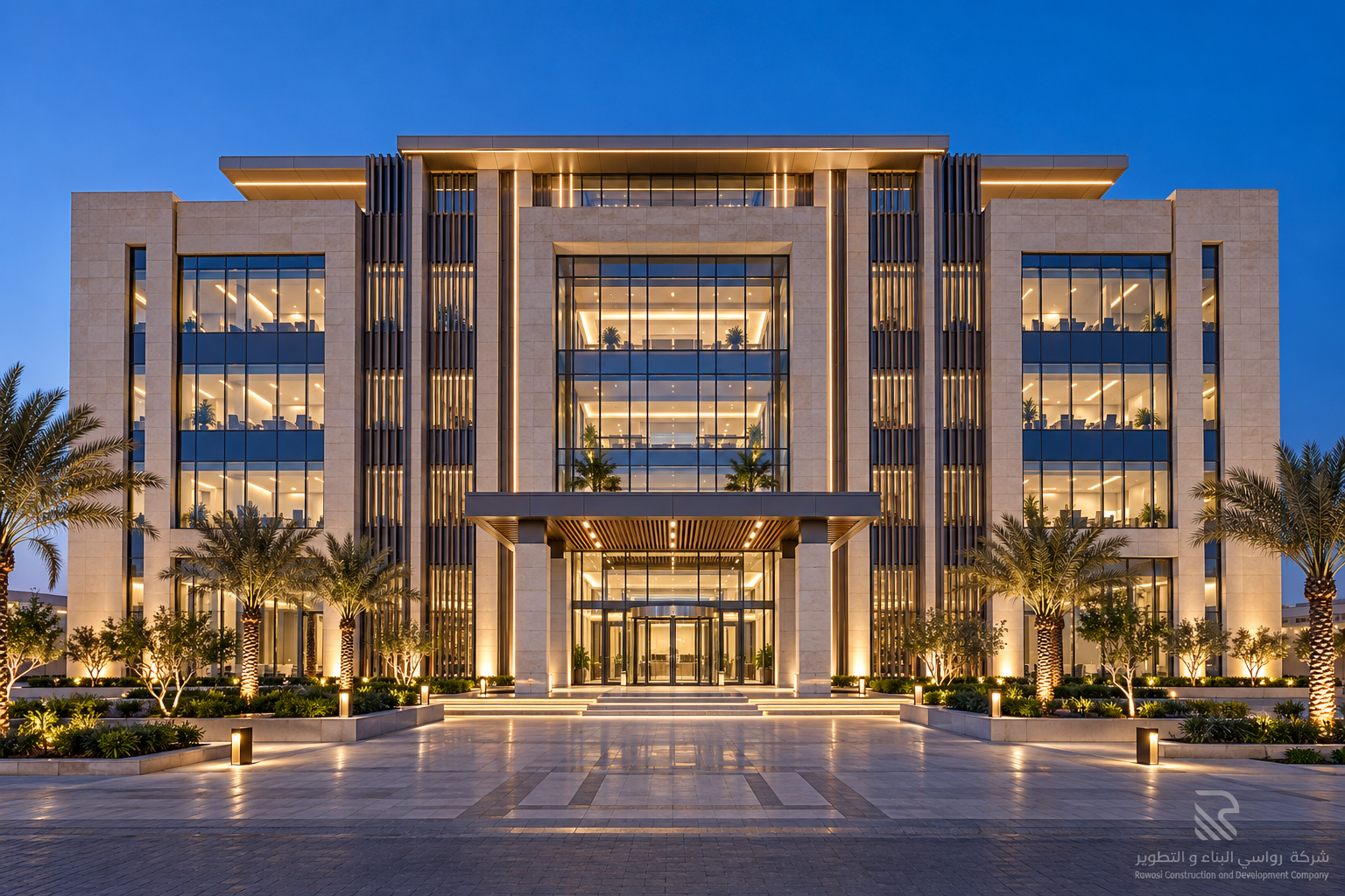 saudi office building at blue hour